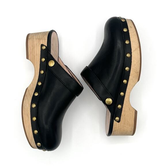 J.Crew Convertible leather clogs black Sz 5 preppy Boho festival Wood Sole Shoe - Picture 7 of 13